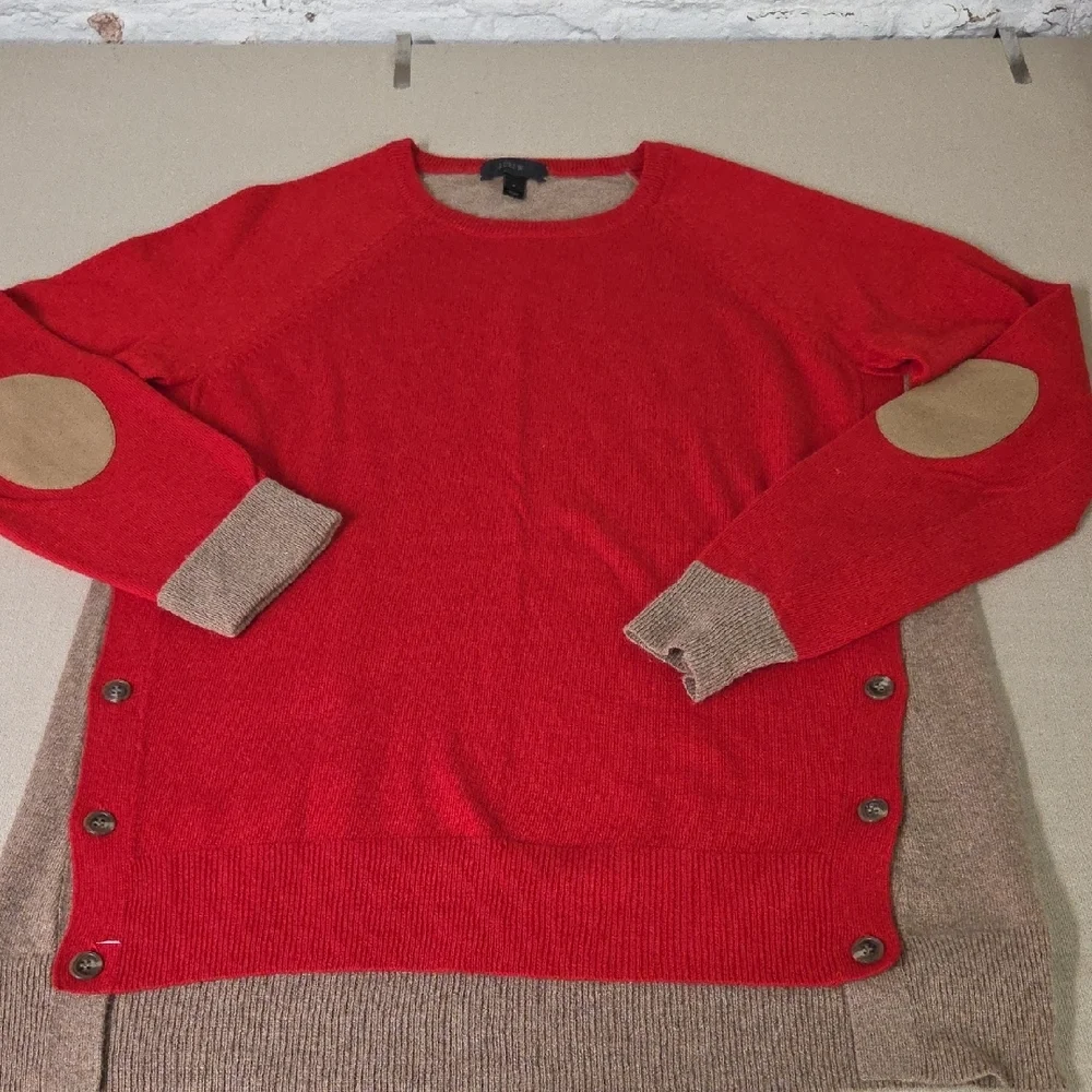 J. Crew Red and Tan Crewneck Sweater Size Small